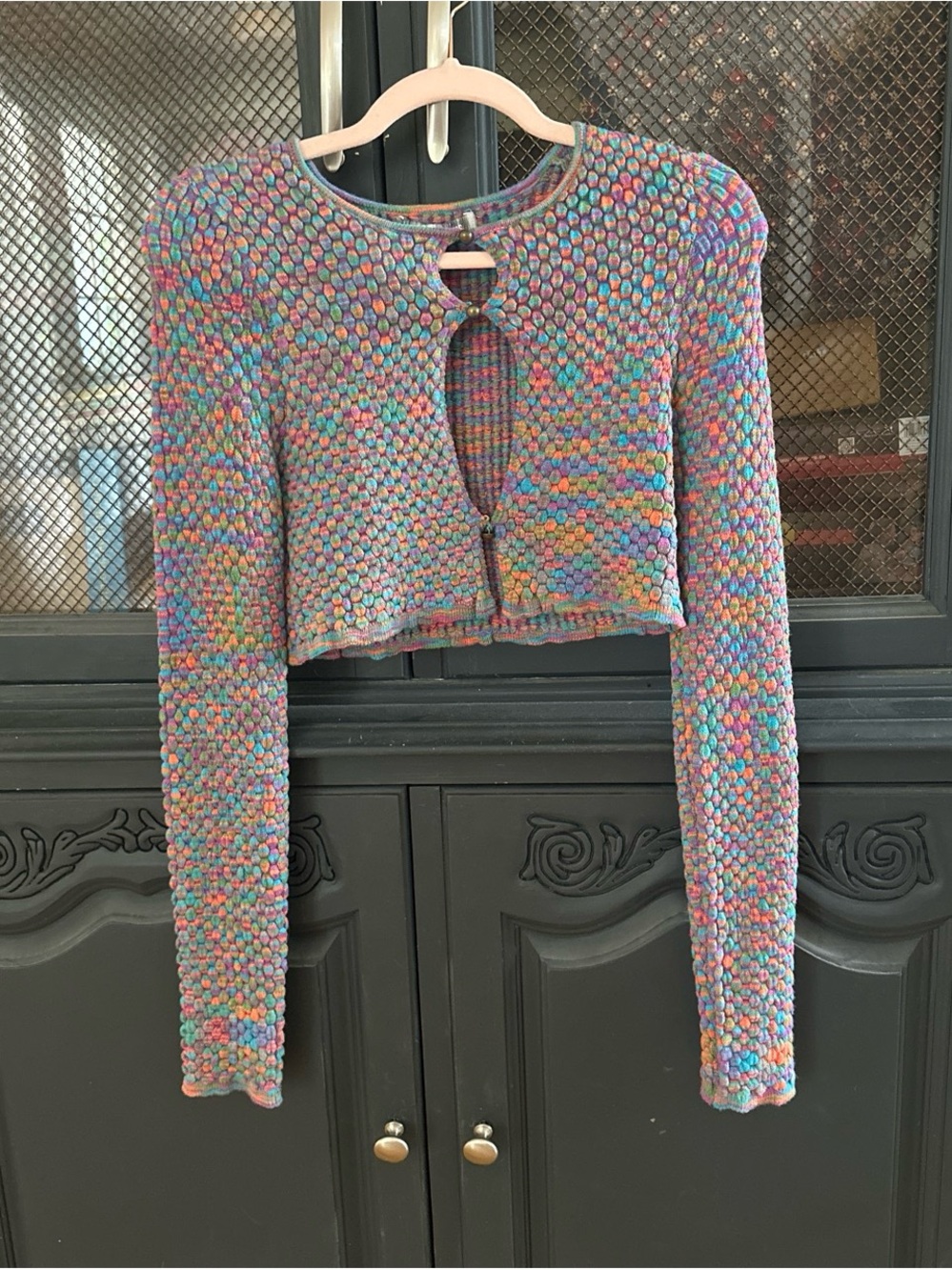 Urban Outfitters Multicolor Bubble Knit Cropped Cardigan